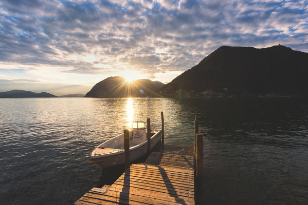 Iseo lake at sunset, Lombardy district, Brescia province, Italy.