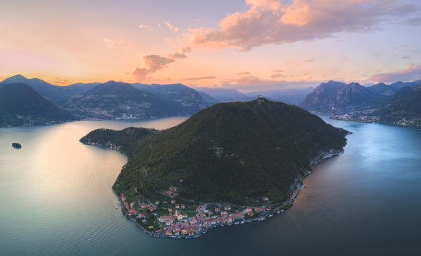 Iseo lake at sunset, Lombardy district, Brescia province, Italy.