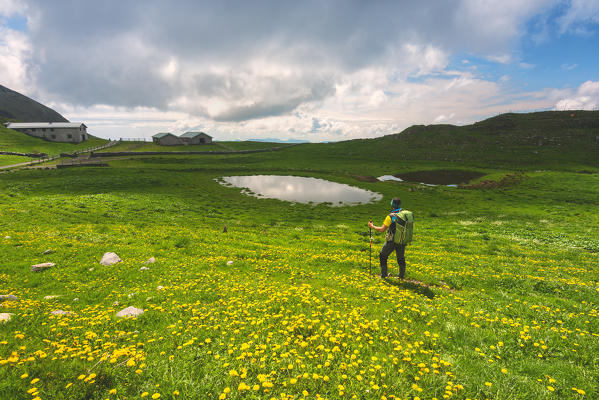 Trekking in Mount Guglielmo, Brescia prealps, Brescia province, Lombardy district, Italy.