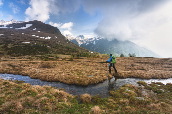 Trekking in Stelvio nationa park in Brescia province, Lombardy district, Italy.