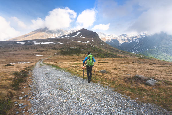 Trekking in Stelvio nationa park in Brescia province, Lombardy district, Italy.