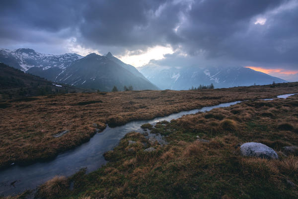 Sunrise in Stelvio nationa park in Brescia province, Lombardy district, Italy.