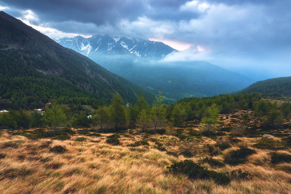 Sunrise in Stelvio nationa park in Brescia province, Lombardy district, Italy.