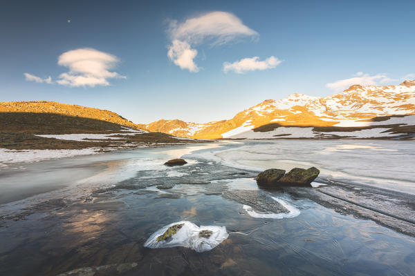 Ercavallo lake at thaw, Brescia province, Lombardy district, Italy.