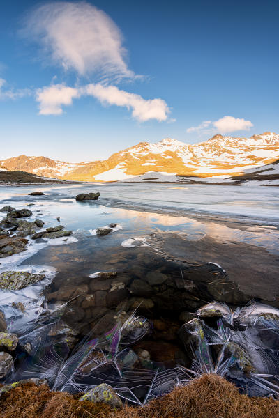 Ercavallo lake at thaw, Brescia province, Lombardy district, Italy.