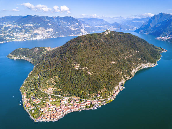 Montisola aerial view, Iseo lake in Lombardy district, Brescia province, Italy