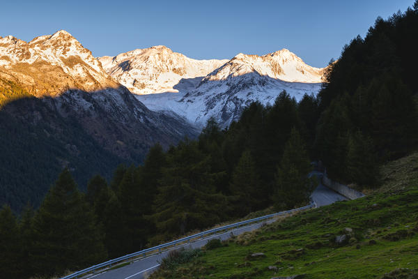 First snow in Ponte di Legno, Gavia pass, Lombardy district, Brescia province, Italy.