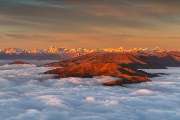 The Adamello group at sunset from Mount Guglielmo above the Clouds, Brescia province, Lombardy district, Italy