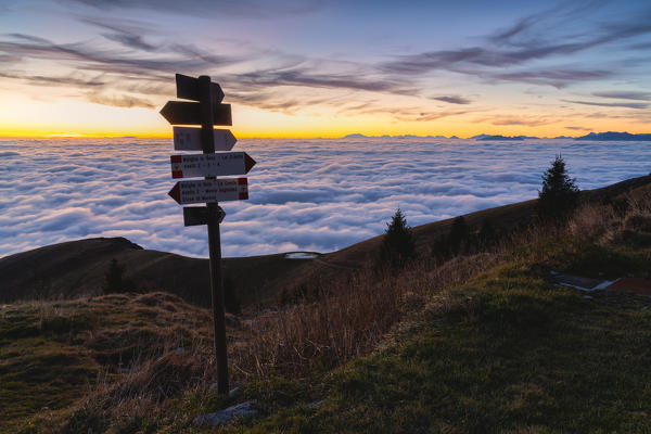 Sunset from Mount Guglielmo above the Clouds, Brescia province, Lombardy district, Italy