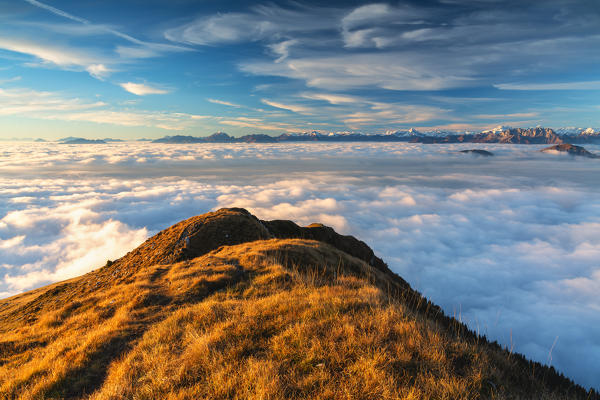 Sunset from Mount Guglielmo above the Clouds, Brescia province, Lombardy district, Italy