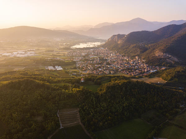 Franciacorta aerial view, Brescia province, Lombardy district, Italy.