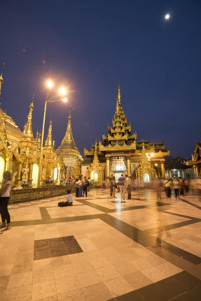 Yangon, Myanmar (Burma). Shwedagon pagoda at sunset.