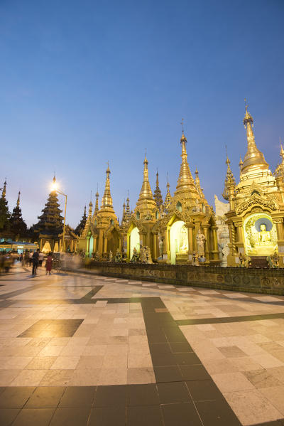 Yangon, Myanmar (Burma). Shwedagon pagoda at sunset.