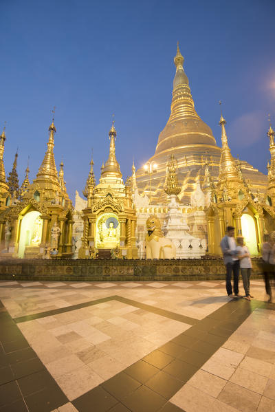 Yangon, Myanmar (Burma). Shwedagon pagoda at sunset.