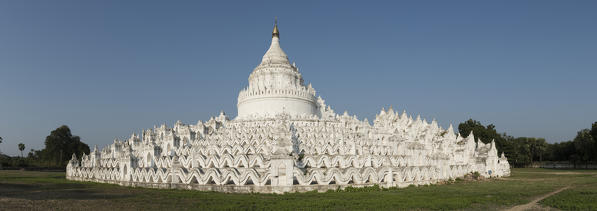 Mingun, Sagaing region, Myanmar (Burma). Panoramic view of the Hsinbyume white pagoda.