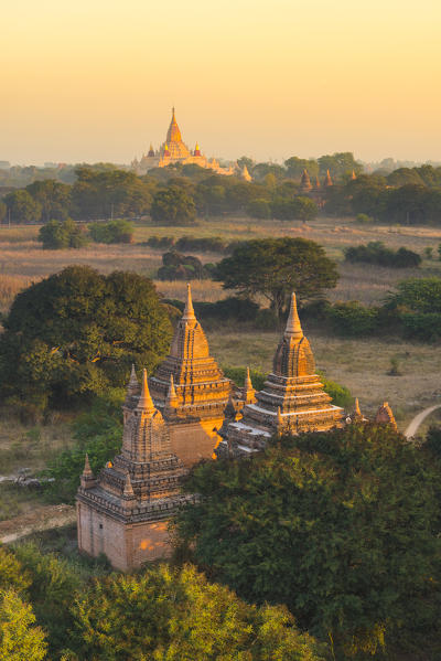 Bagan, Mandalay region, Myanmar (Burma). Pagodas and temples at sunrise.