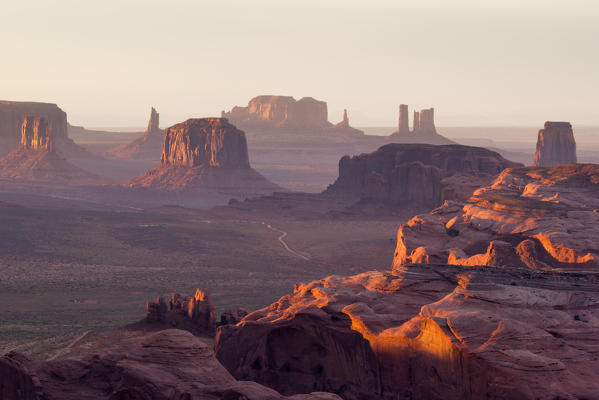 Utah - Ariziona border, panorama of the Monument Valley from a remote point of view, known as The Hunt's Mesa