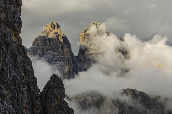 Tre Cime di Lavaredo, Three peaks of lavaredo, Drei Zinnen,  Dolomites, Veneto, Italy. Tre Cime di Lavaredo 