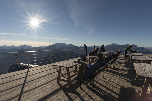 Lagazuoi mount, Falzarego Pass, Cortina d'Ampezzo, Dolomiti, Dolomites, Belluno, Veneto, Italy. Lagazuoi's refuge