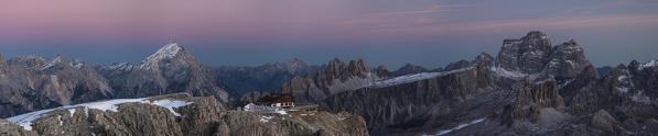 Lagazuoi mount, Falzarego Pass, Dolomiti, Dolomites, Belluno, Veneto, Italy. Lagazuoi refuge