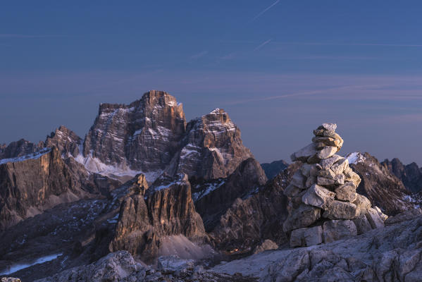 Pelmo, Lastoi de Formin, Cortina d'Ampezzo, Cadore, Dolomiti, dolomites, Belluno, Veneto, Italy. View from Lagazuoi.