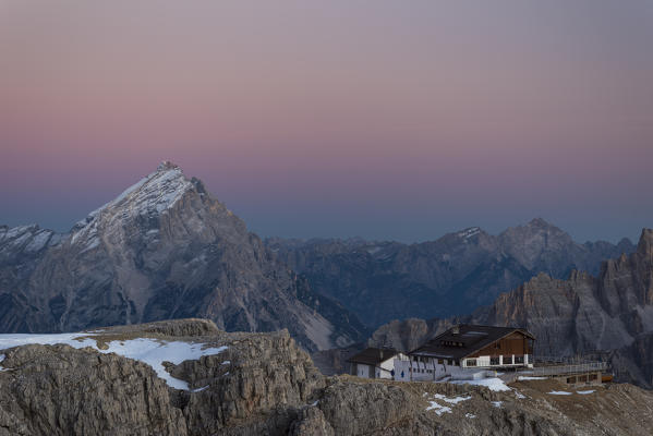 Lagazuoi mount, Falzarego Pass, Dolomiti, Dolomites, Belluno, Veneto, Italy. Lagazuoi's refuge