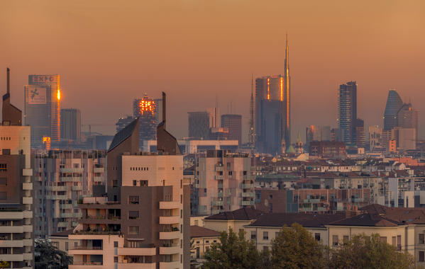 Milan, Lombardy, Italy. Cityscape from Monte Stella, St. Siro district.
