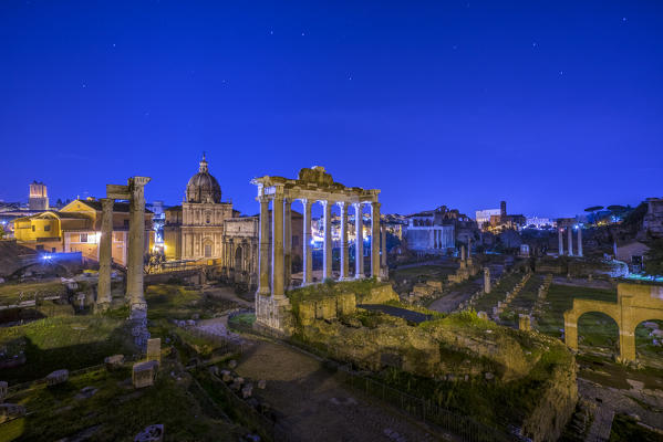 Campidoglio, Rome, Lazio. The Roman Forum by night