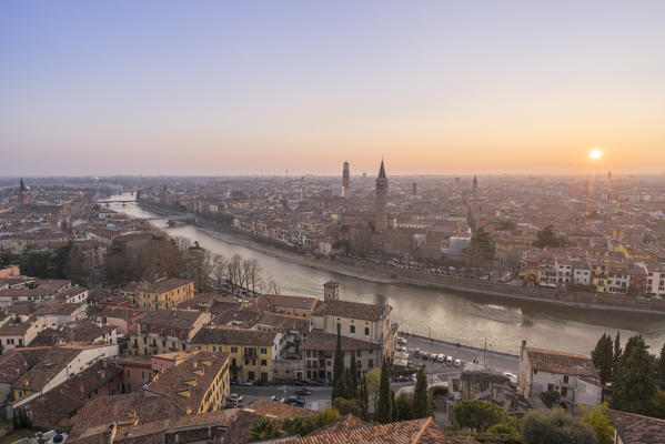 Verona, Veneto, Italy. Panoramic view of Verona from Piazzale Castel San Pietro