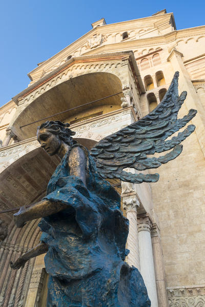 Verona, Italy, Europe. Statue of an Angel in front of the Verona Cathedral or Cattedrale Santa Maria Matricolare