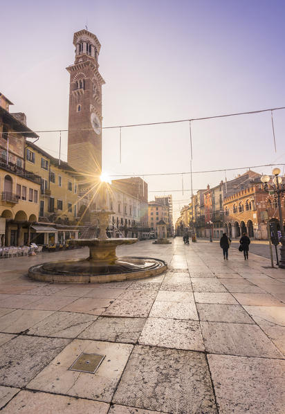 Verona, Italy, Europe. Sunrise in Piazza delle Erbe