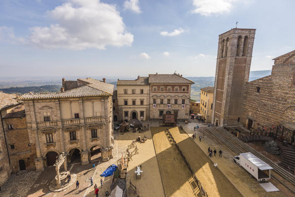 Montepulciano, Tuscany, Italy, Europe. The Piazza Grande view from the pubblic tower