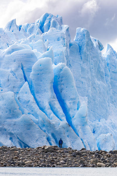 Argentina,Patagonia,Santa Cruz province,Los Glaciares National Park,tourist admires the huge face of the glacier Perito Moreno