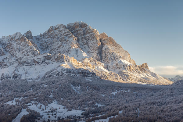 Italy,Veneto,Belluno district,Cortina d'Ampezzo,the first snow of autumn covers the valley