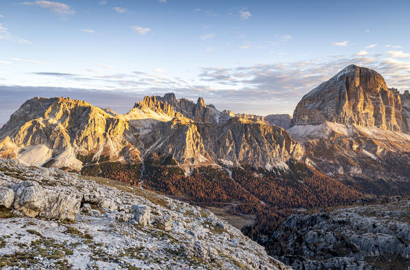Italy,Veneto,Belluno district,Cortina d'Ampezzo,sunrise from Mount Croda Negra admiring Lagazuoi,Fanis and Tofana di Rozes mountains