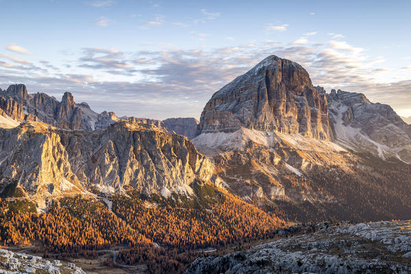 Italy,Veneto,Belluno district,Cortina d'Ampezzo,sunrise from Mount Croda Negra admiring Fanis and Tofana di Rozes mountains