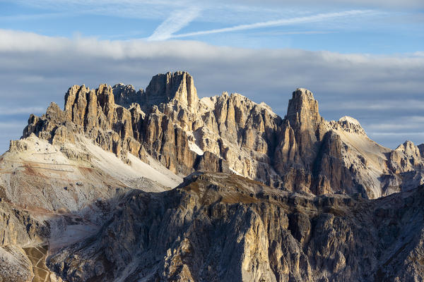 Italy,Veneto,Belluno district,Cortina d'Ampezzo,the morning sun lights on the Fanis group