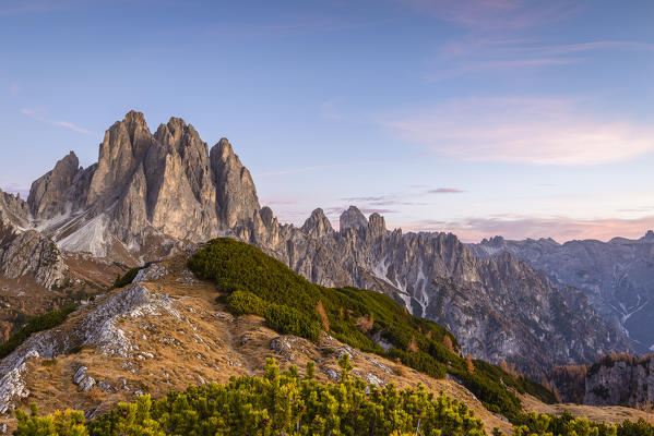 Italy,Veneto,Belluno district,Auronzo di Cadore,the Cadini di Misurina group at dawn