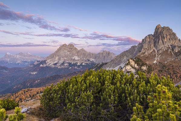 Italy,Veneto,Belluno district,Auronzo di Cadore,admiring the sunrise over the Tofane, Cristallo and Cadini di Misurina groups