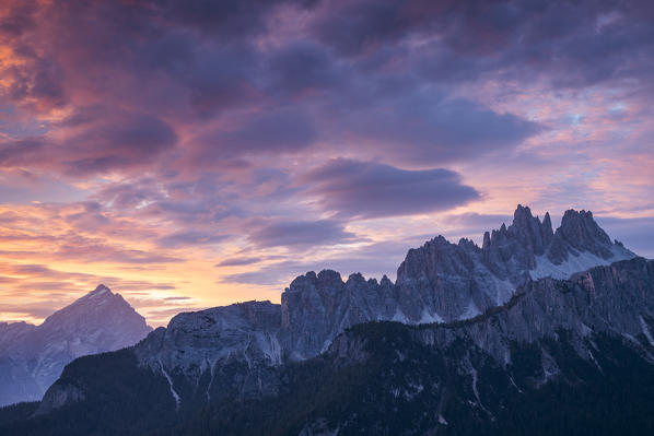 Italy,Veneto,Belluno district,Boite valley,colorful sunrise over the Dolomites of Cortina d'Ampezzo