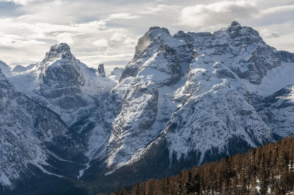 Italy,Veneto,Belluno district,Ansiei valley,view of the Marmarole mountain range in winter