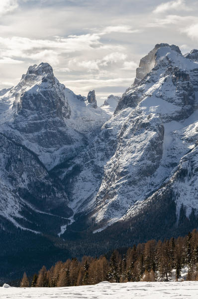 Italy,Veneto,Belluno district,Ansiei valley,view of the Marmarole mountain range in winter