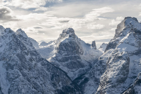 Italy,Veneto,Belluno district,Ansiei valley,view of the Marmarole mountain range in winter