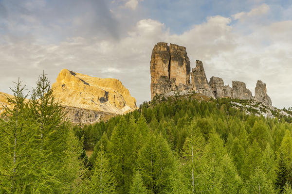 Italy,Veneto,Belluno district,Boite valley,Mount Averau and Cinque Torri group at sunrise