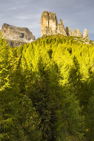 Italy,Veneto,Belluno district,Boite valley,Mount Averau and Cinque Torri group at sunrise