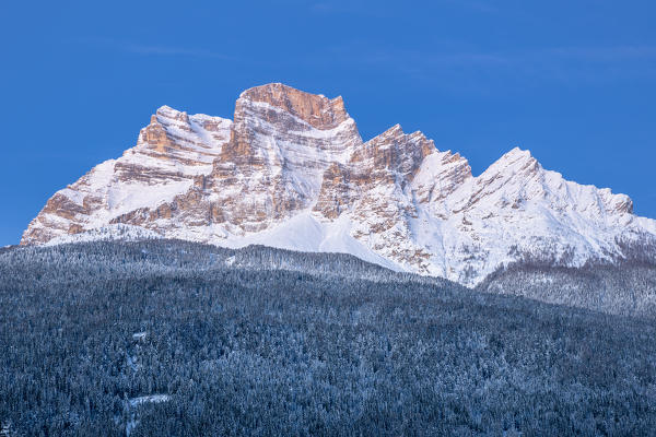 Italy,Veneto,Belluno district,Boite Valley,Borca di Cadore,the majesty of Monte Pelmo at dawn