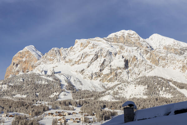 Italy, Veneto, province of Belluno,Boite Valley,view of Tofane group and Cortina d'Ampezzo after snowfall