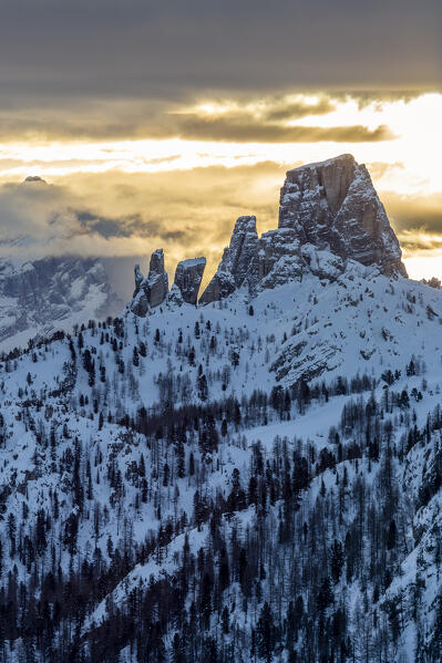 Italy, Veneto, province of Belluno,the Cinque Torri at sunrise