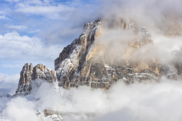 Italy, Veneto, province of Belluno,the clouds reveal the shape of the Tofana di Rozes
