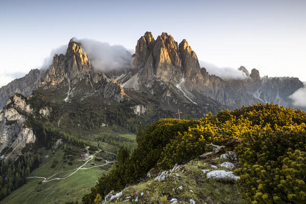 Italy,Veneto,province of Belluno,Auronzo di Cadore,Cadini di Misurina at the first light of dawn